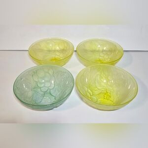 KIG Frosted Embossed Glass Plates Set of 4 Vintage Satin Colorful Glassware